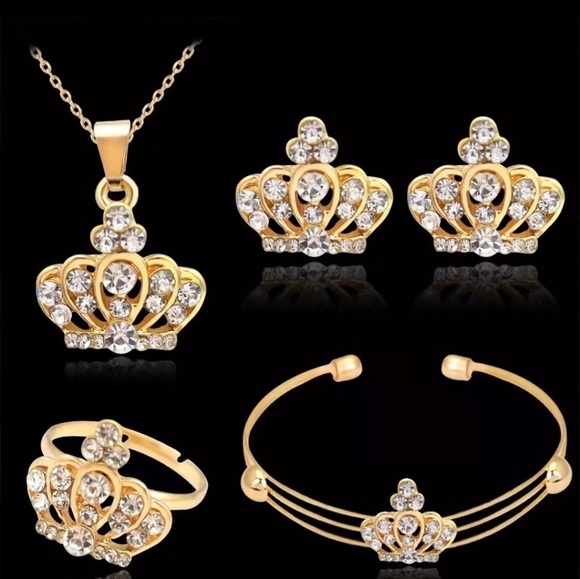 Royal & Stylish Napier 9k Gold & Lab Diamond Royal Crown 4 Piece Set - Picture 1 of 7